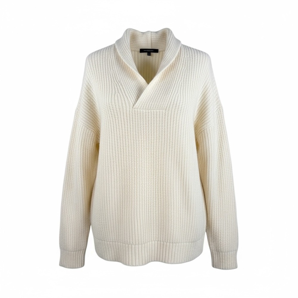 Talbots sz XL Cream Shawl Collar Knit Sweater Wool Blend‎ Oversized preppy 90s
